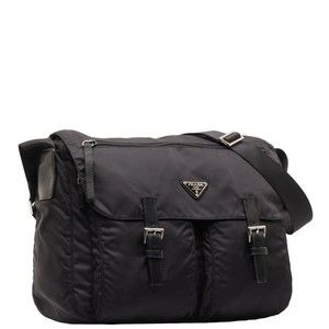 Prada Black Messenger Triangle Plate Nylon Bag